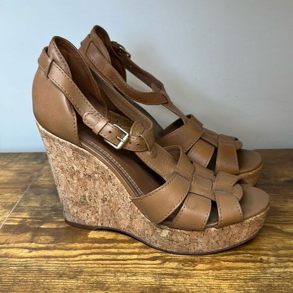 Tory Burch Wendelle Leather Cork Wedge Sandals size 9 - Picture 1 of 8